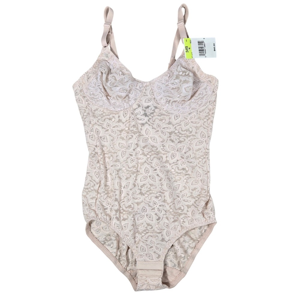Bali Lace Bodysuit Shapewear 8L10 Floral Underwire 34B Firm Tummy-Control
